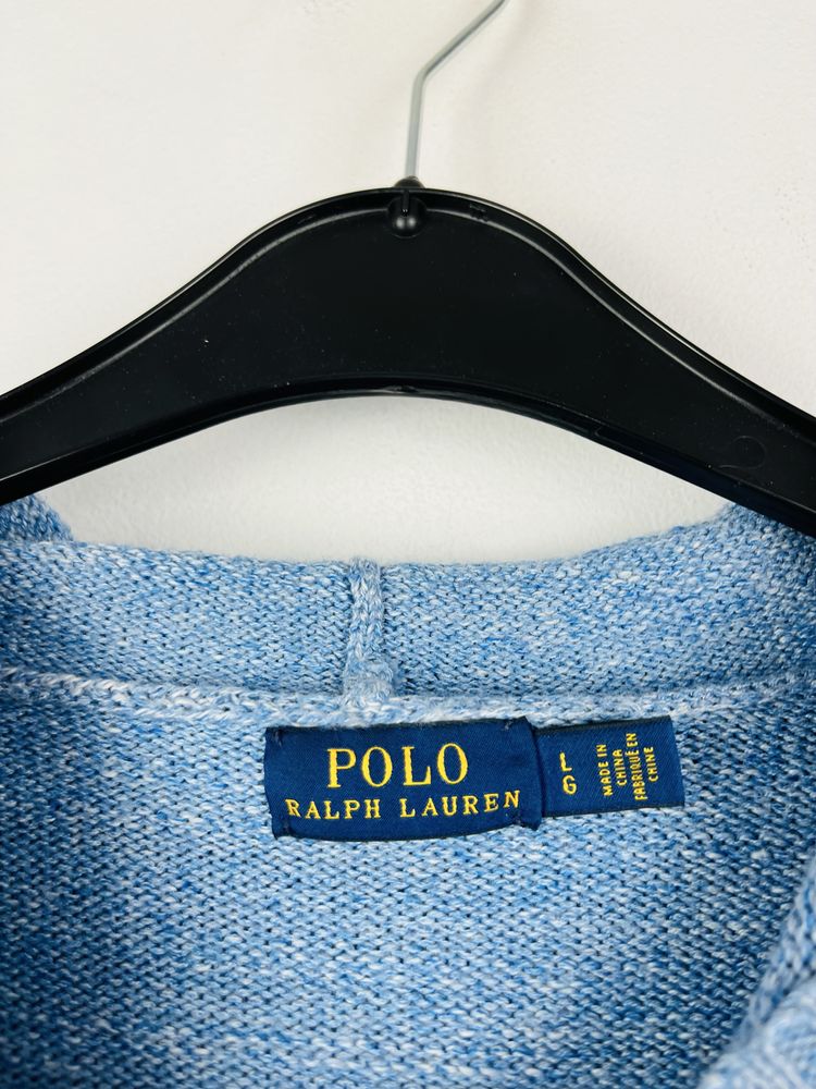 Niebieski sweter męski Polo Ralph Lauren z flagą rozmiar L fit swetr