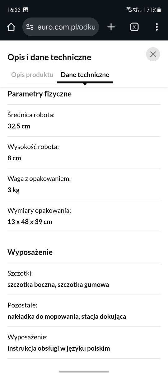 Robot sprzątający Xiaomi Robot Vacuum E10 Funkcja mopowania 65dB
