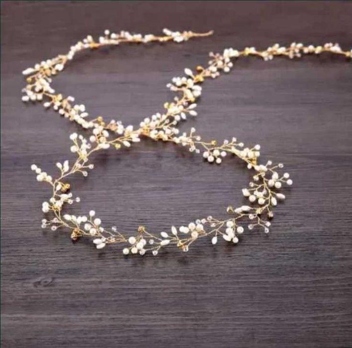 Ślubna ozdoba do włosów - diamenciki, perły / ZŁOTA
