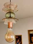 Lampa DIY wisząca szklana porcelanowa prl vintage handmade oświetlenie