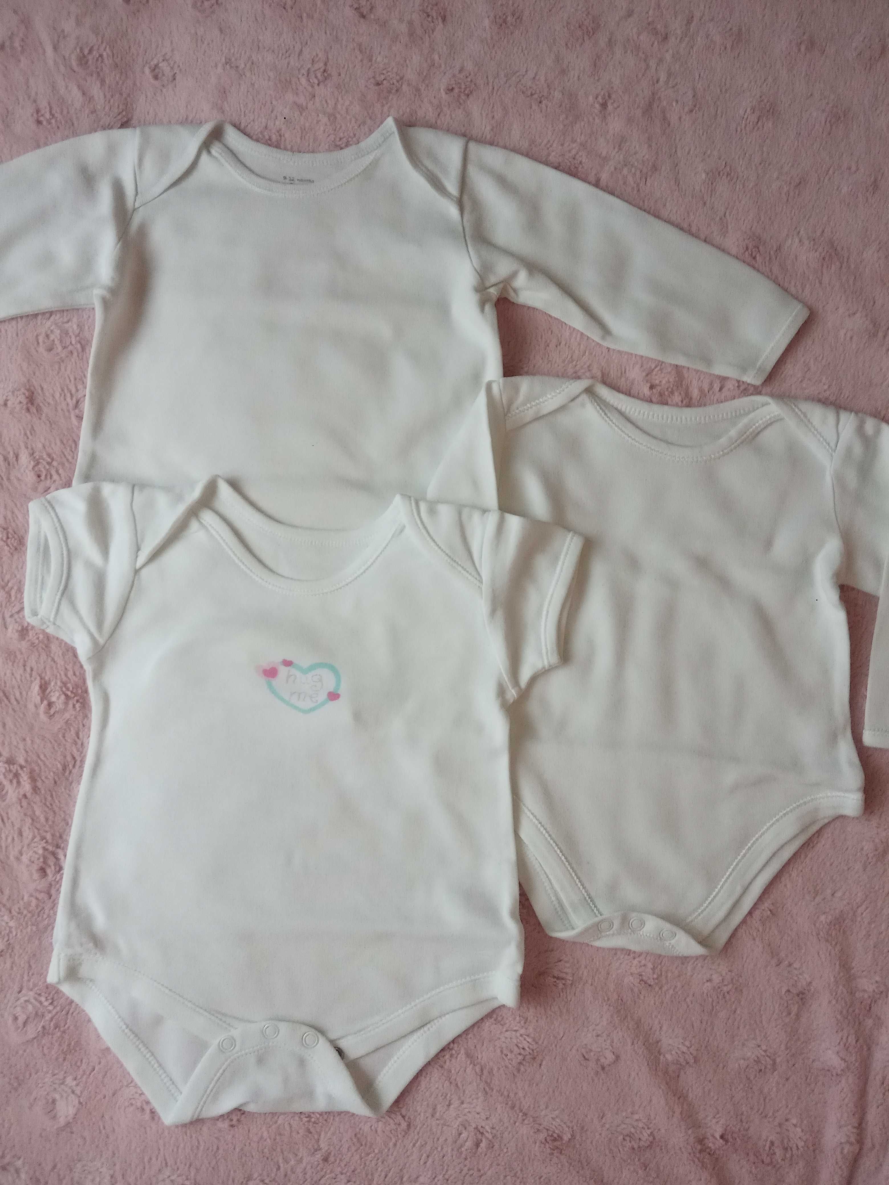 Body niemowlęce, krótki/długi rękaw, białe, r. 80 Zestaw