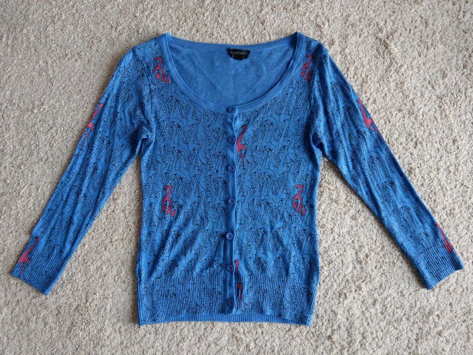 Sweterek błękitny rozpinany flamingi niebieski topshop top shop 36 S