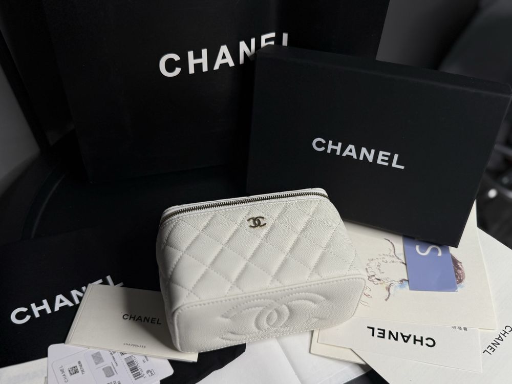 Сумка бочонок CHANEL Vanity Case White Caviar Leather (New/Full Set)