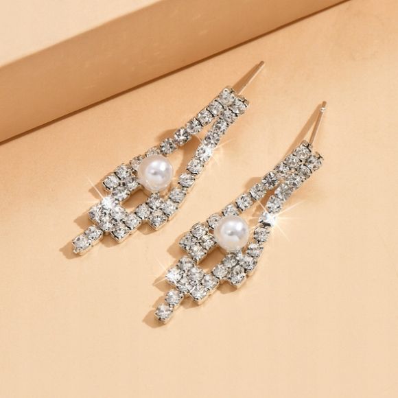 Komplet Biżuterii Perły Kolczyki Naszyjnik Ślub Srebrny Cyrkonie  B8