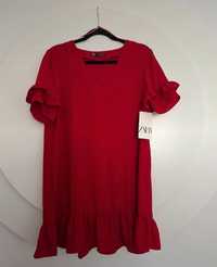 Sukienka czerwona z falbanką Zara