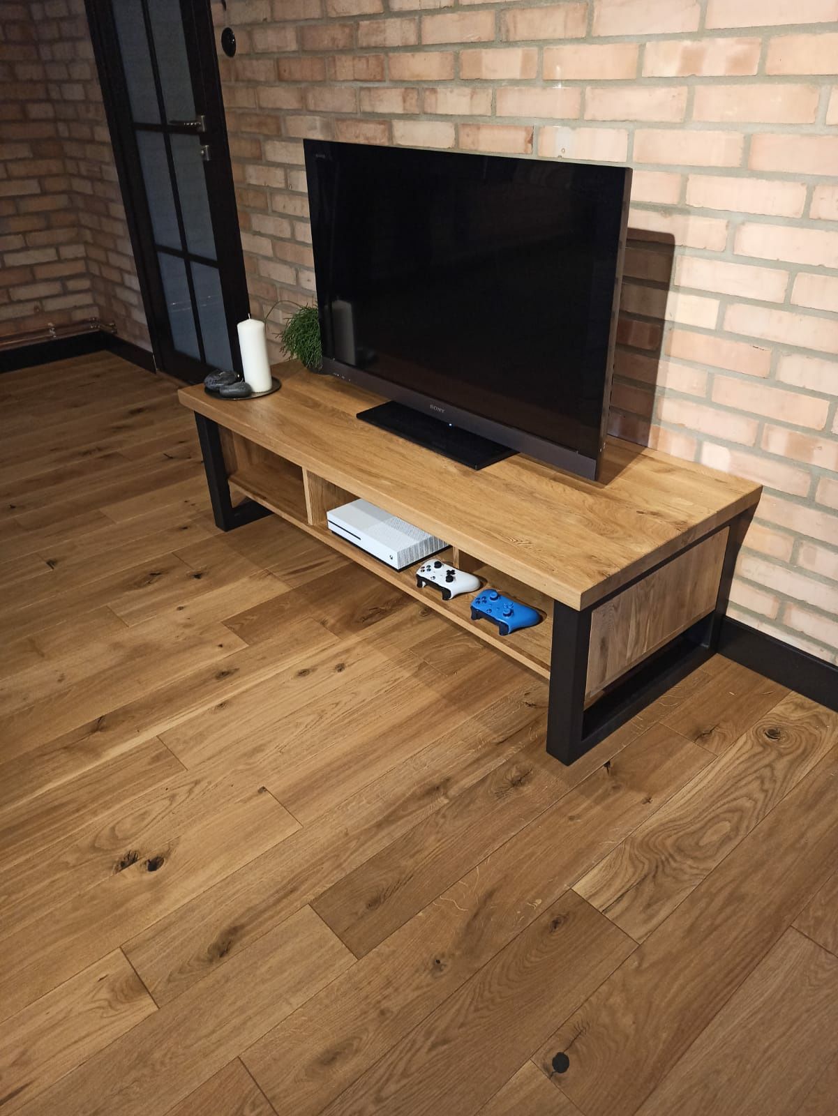 Szafka drewniana RTV dębowa stolik kawowy lity loft meble industrialne