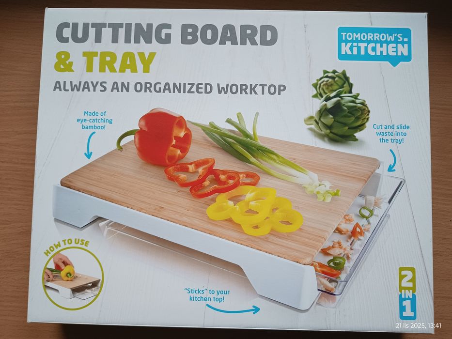 Deska VacuVin z szufladą do krojenia bambusowa