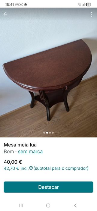 Mesa meia lua em madeira