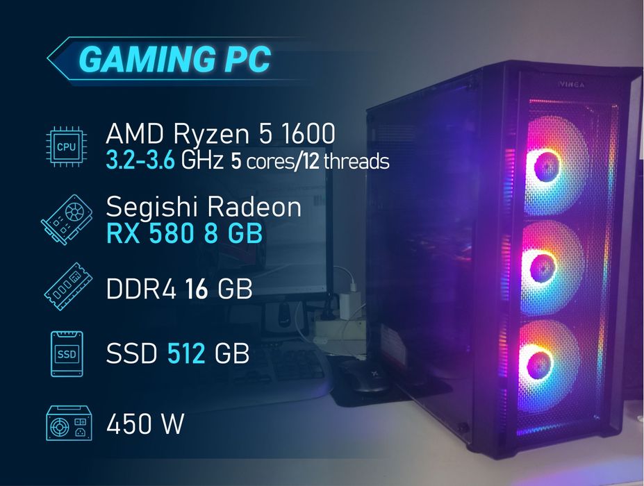 Ігровий комп'ютер Ryzen 5/DDR4 16GB/SDD 512GB/RX 580 8GB