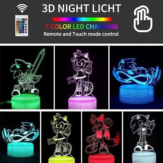 Lampka nocna LED RGB z pilotem Sonic 3D 5 paneli