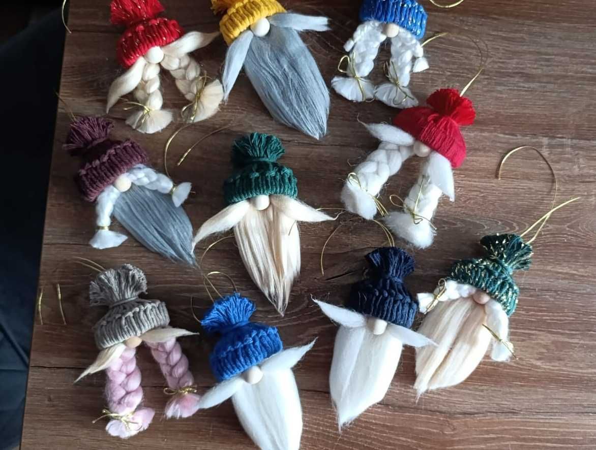Czerwony zestaw prezent święta choinki Mikołaj skrzat krasnal handmade