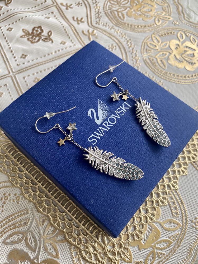 UNIKAT nowe kolczyki Swarovski pióra piórka gwiazdki