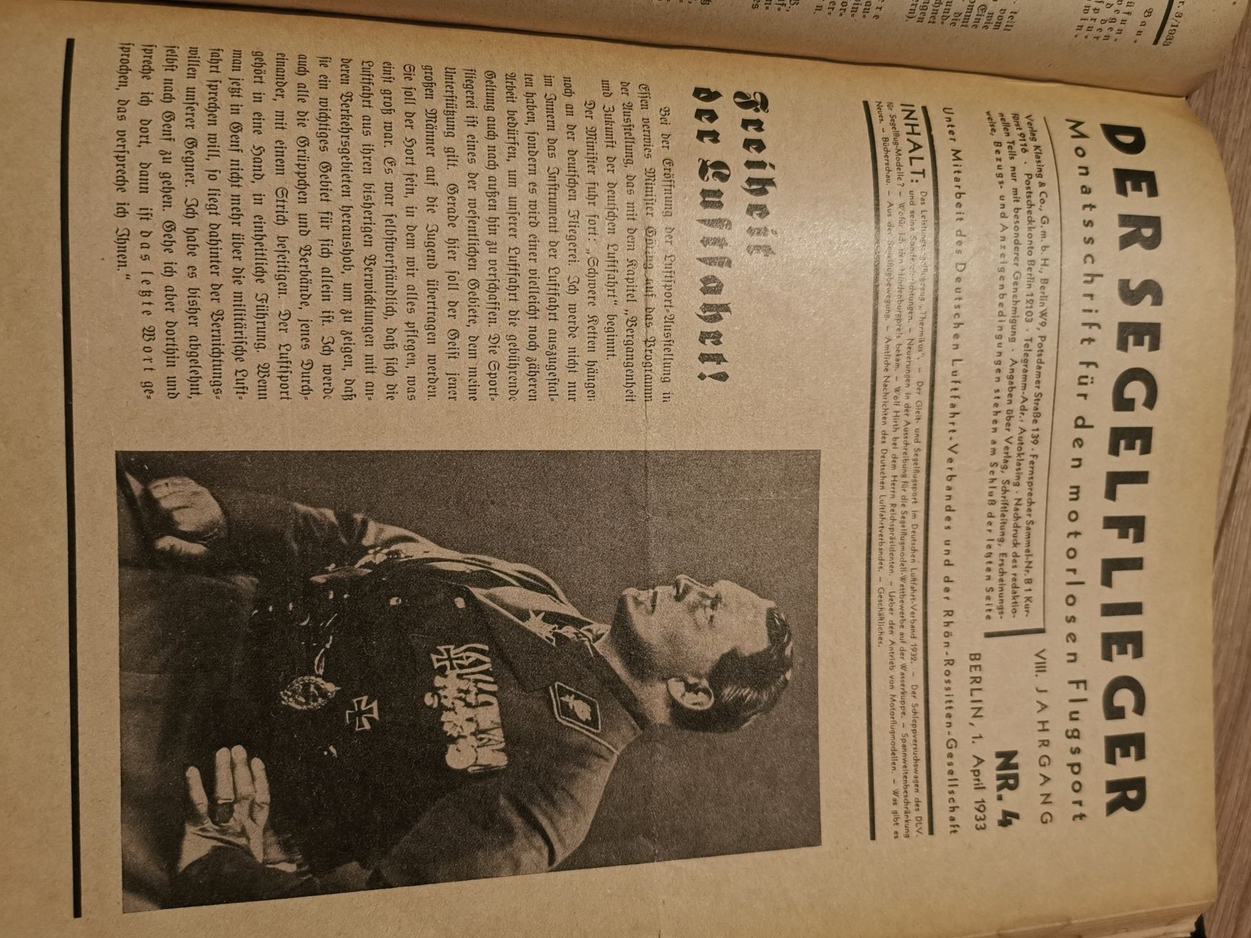 Niemieckie czasopismo lotnicze DER SEGELFLIEGER 1933 rok