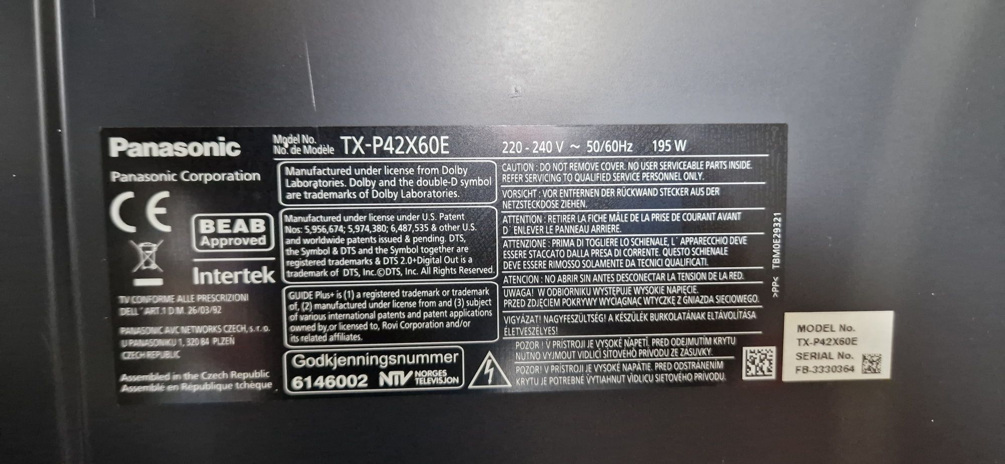 Panasonic TX-P42X60E Plasma