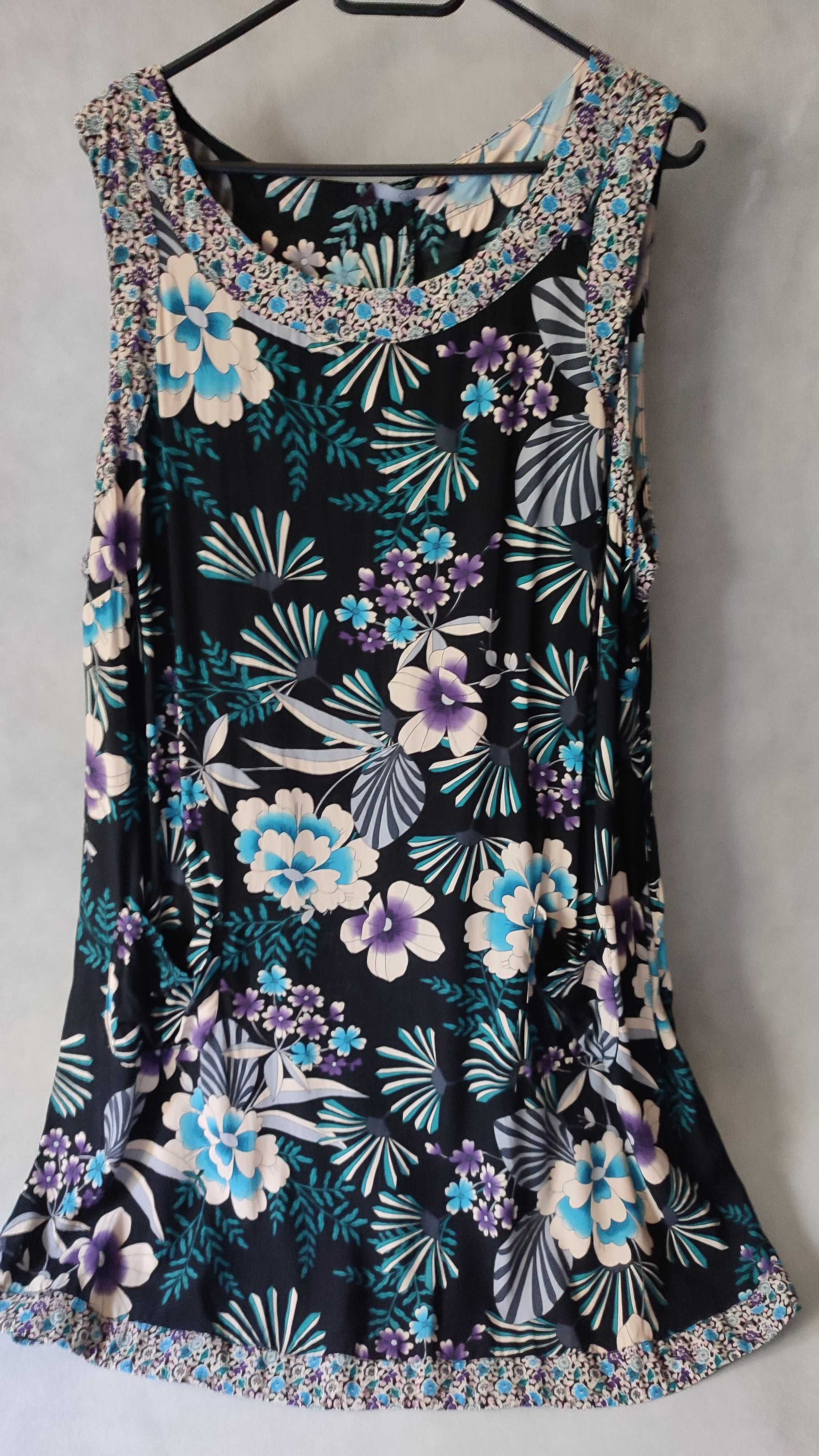 Wiskozowa krótka sukienka plus size tunika w kwiaty rozmiar 54