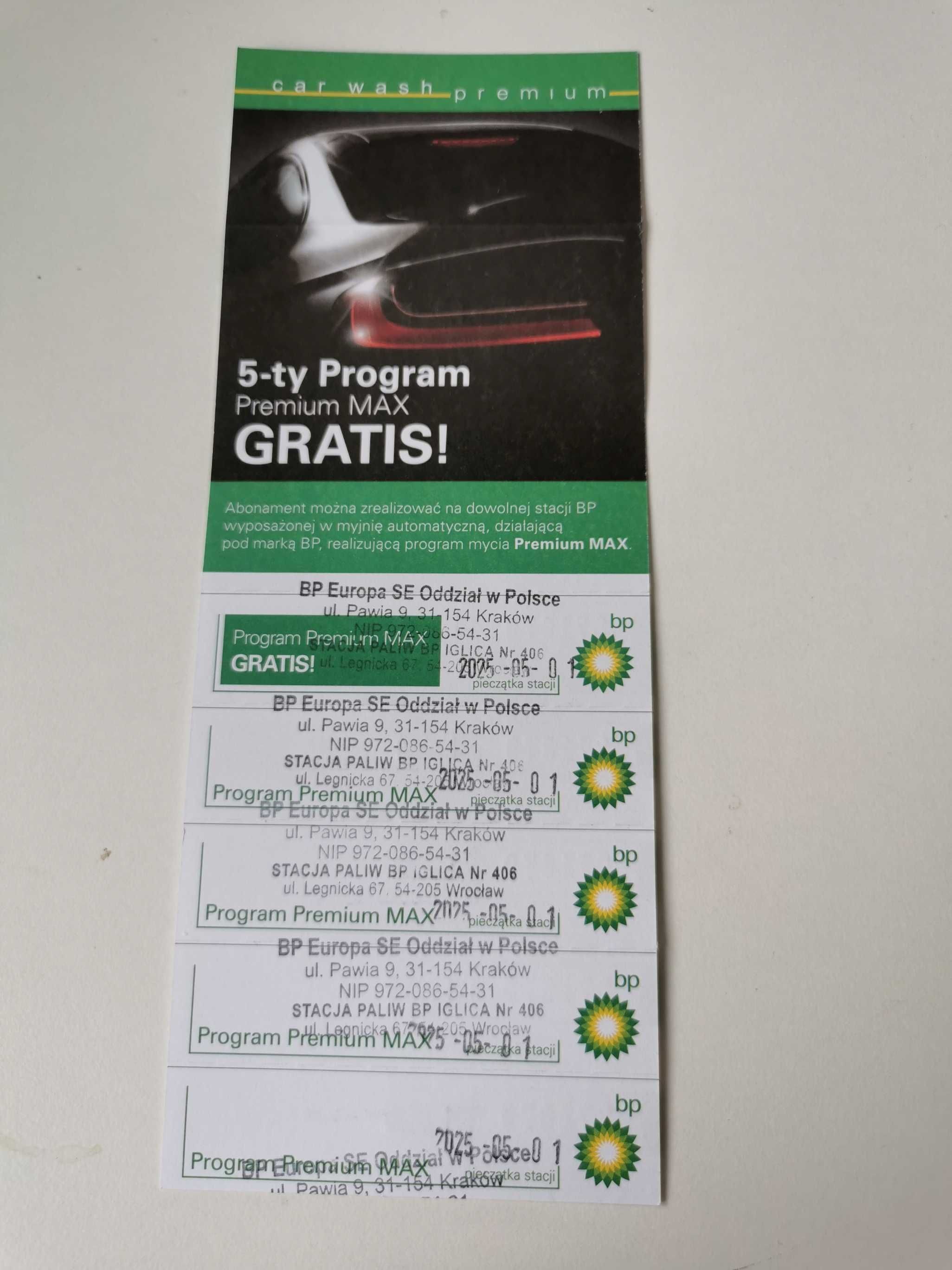 Karnet na myjnie automatyczną BP 5 x Program Premium MAX [1.05.2025]