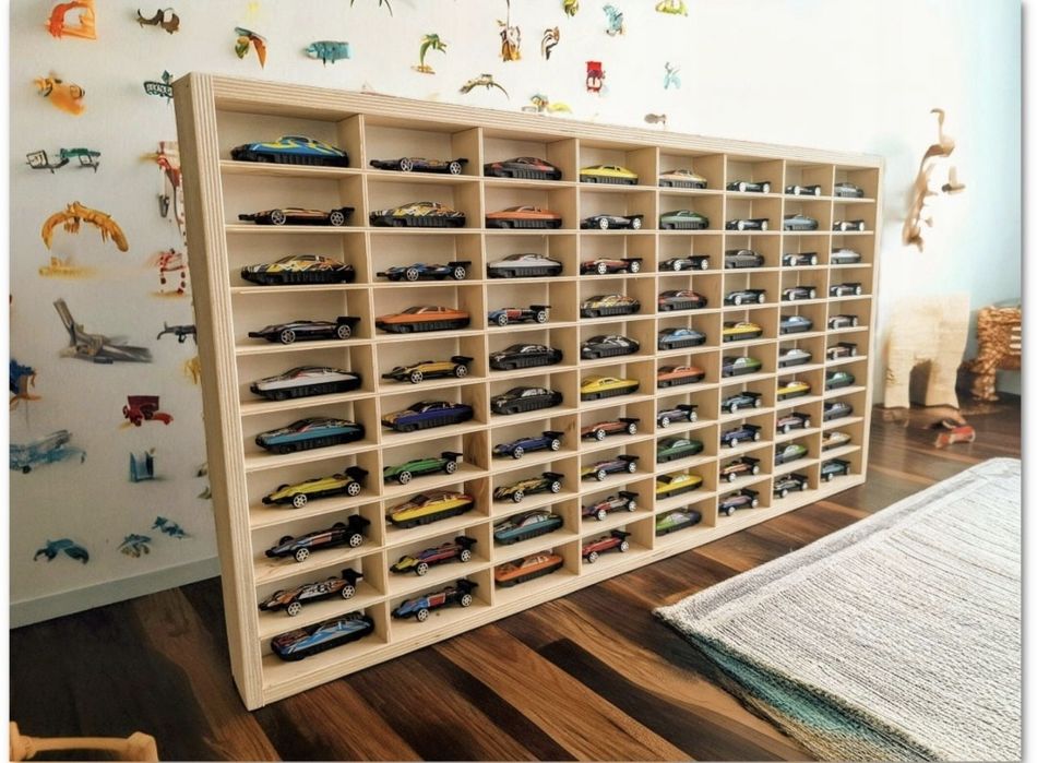 Duża drewniana Półka na samochodziki autka hot wheels Organizer