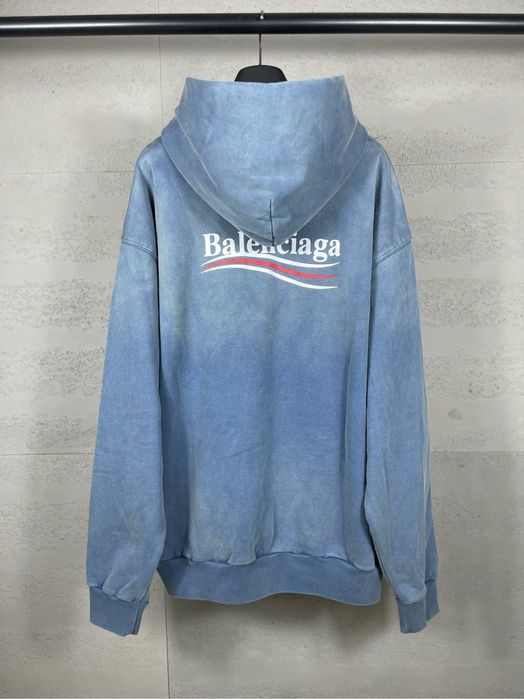 Худи BALENCIAGA голубое синее мужское унисекс оверсайз винтажное