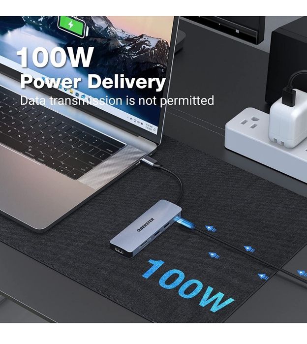 Adaptador USB C 6 Em 1 multiporta Hub compatível Mackbook / surface