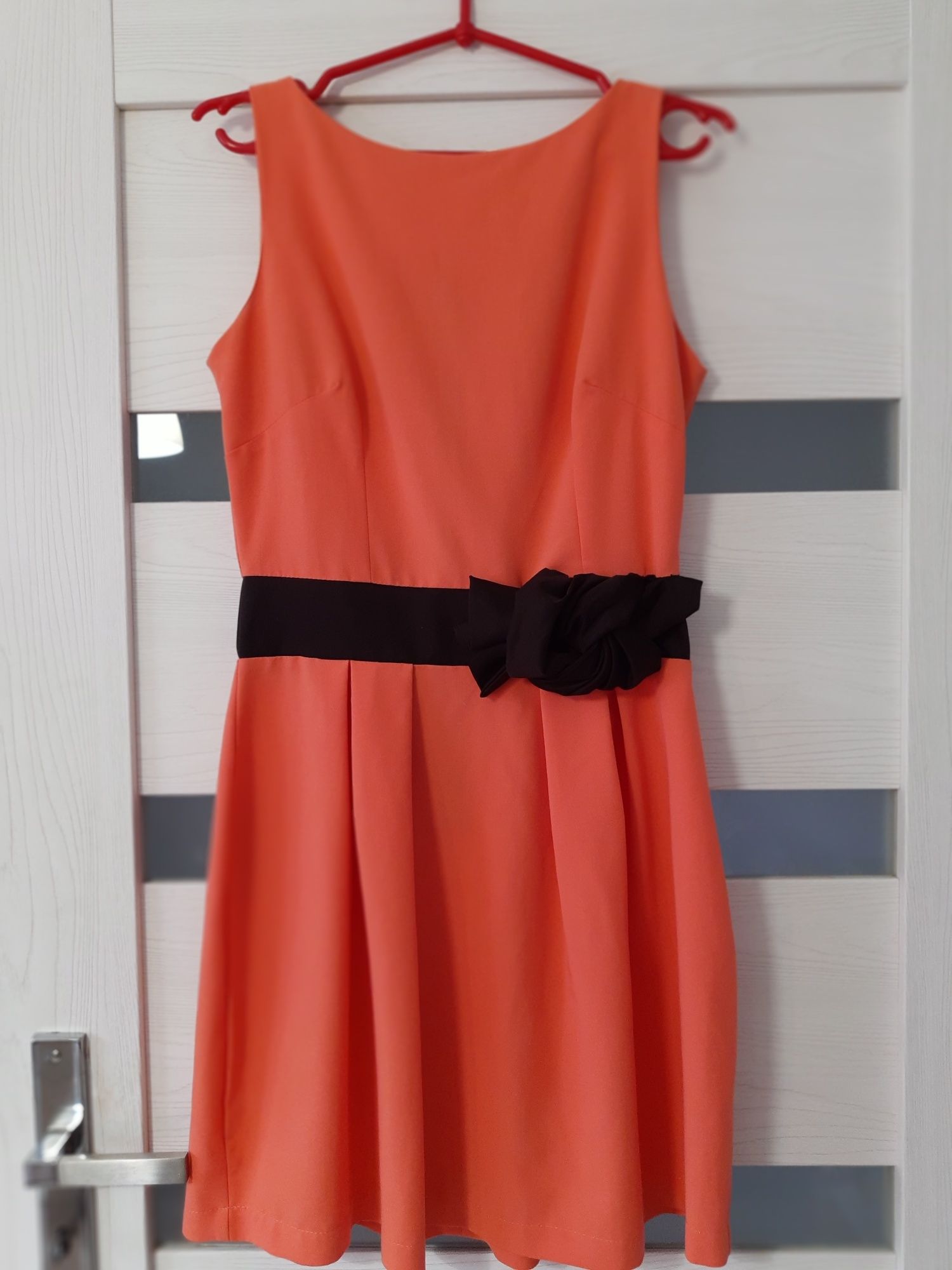 Sukienka pomarańczowa kokarda, na wesele, wizytowa, koktajlowa 36
