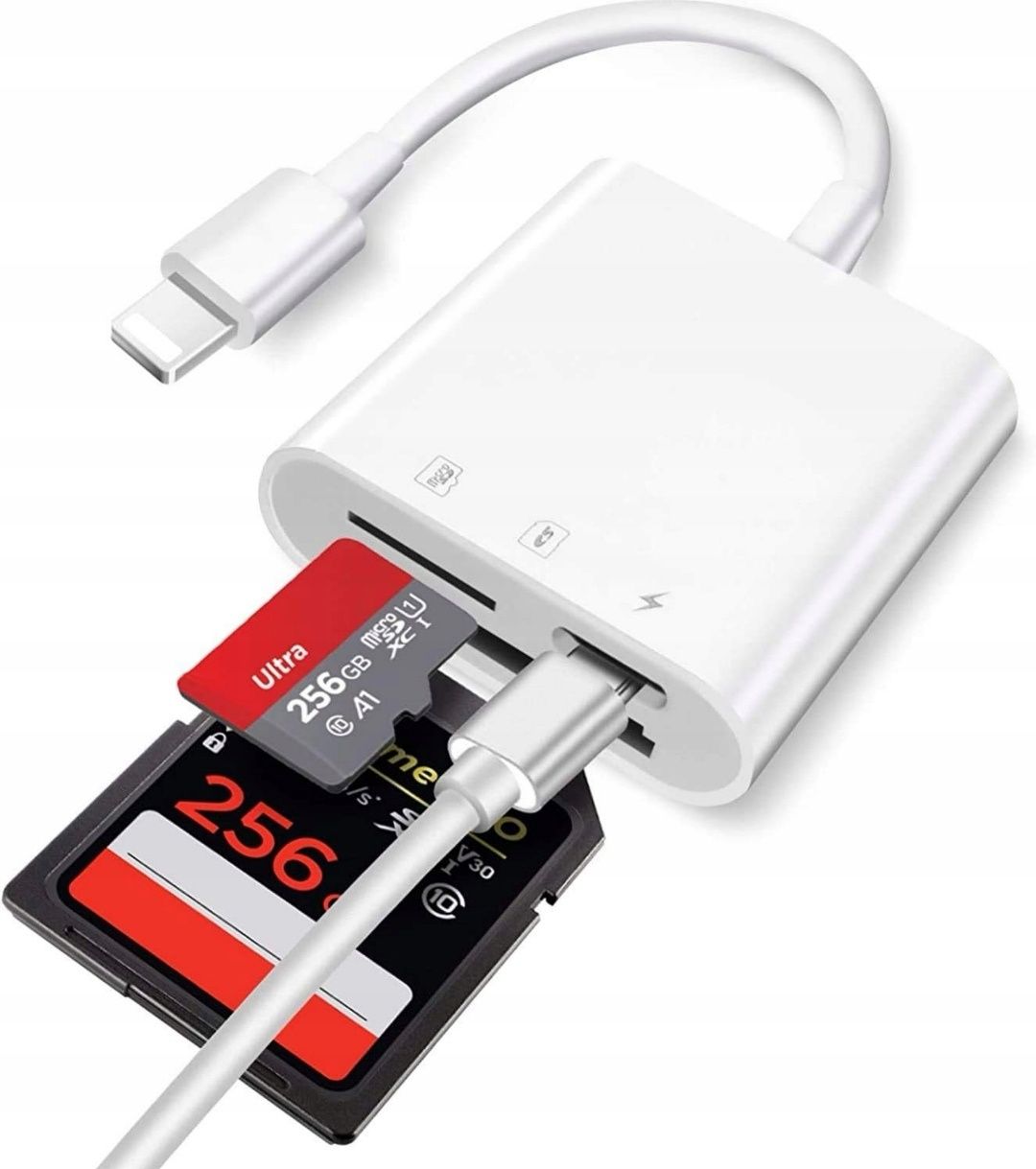 Adapter 3w1 czytnik kart pamięci do iphone iPad lightning SD z ładowan