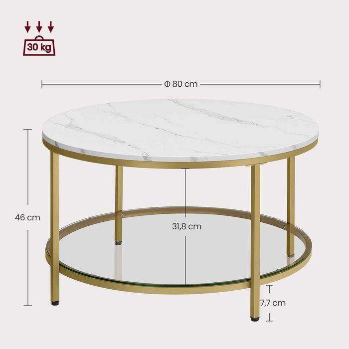 Nowy Stolik Kawowy Okrągły Imitacja Marmuru 80cm Złoty / pomocniczy