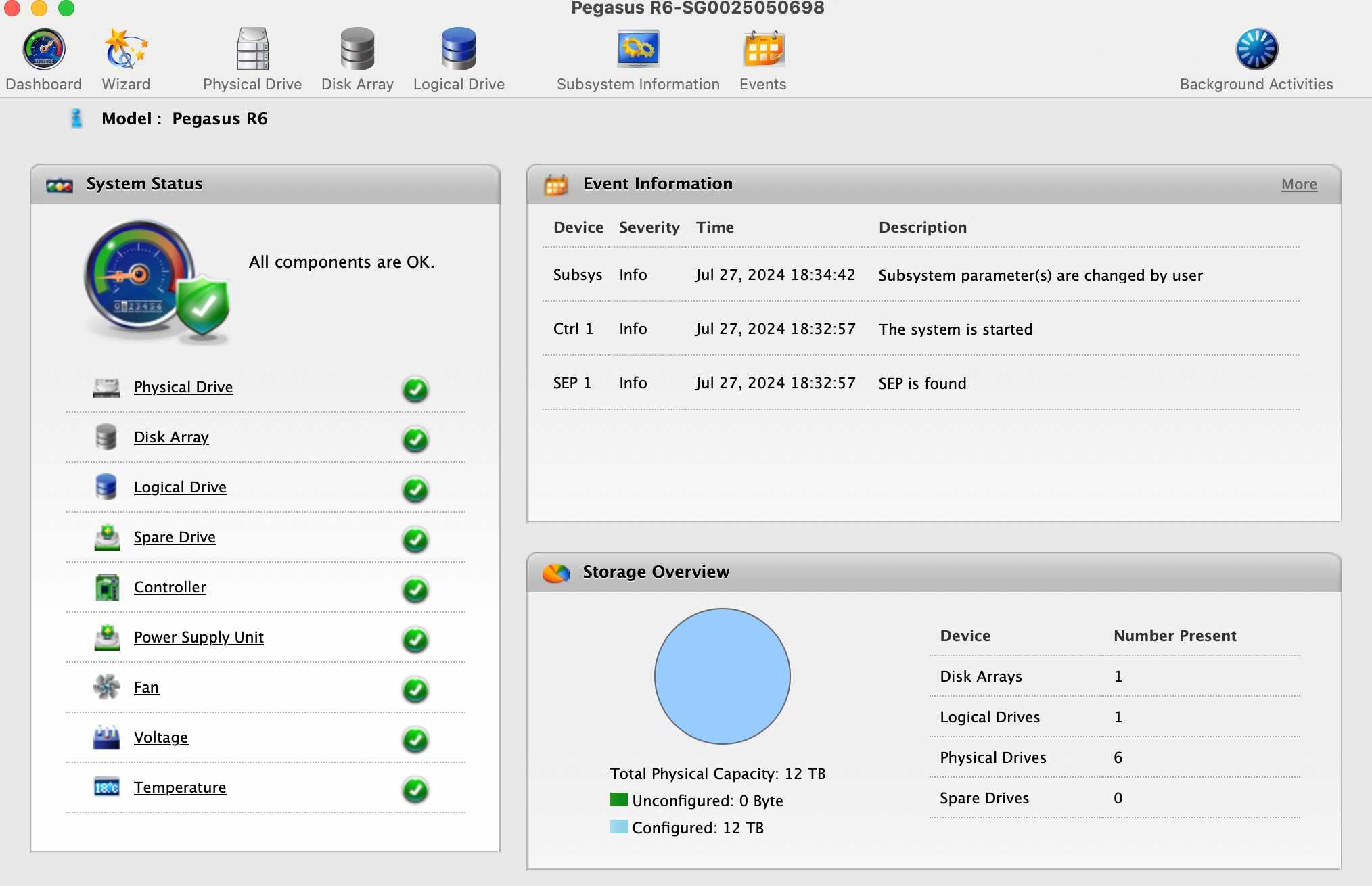 Array de discos externo Thunderbolt Promise Pegasus R6 12TB
