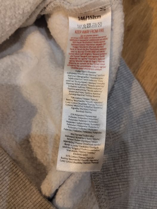 Szara bluza z kapturem 146/152 bawełna 75%