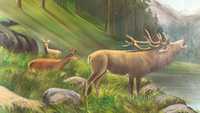 Obraz ręcznie malowany jelenie na rykowisku 61x119