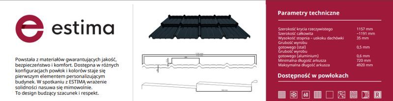Blachodachówka 2-modułowa ESTIMA 35 Blachotrapez POŁYSK NOWOŚĆ