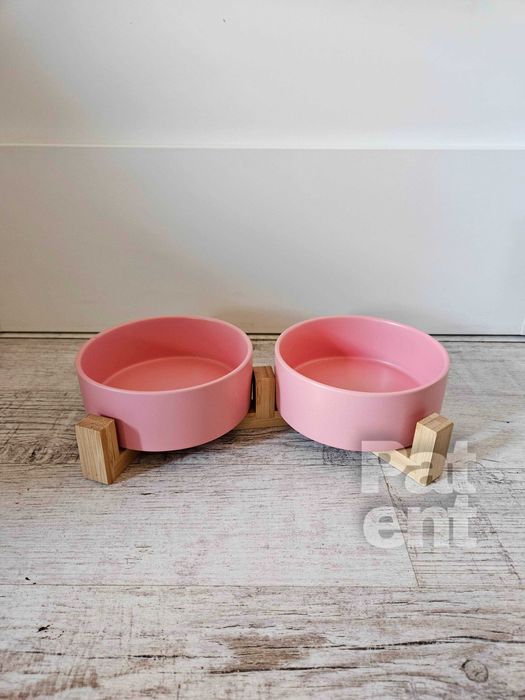 Miski ceramiczne dla psa kota zestaw 2 sztuki x 400 ml różowe