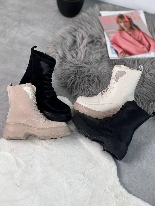 Жіночі черевики ботинки шкіра та замша зимові