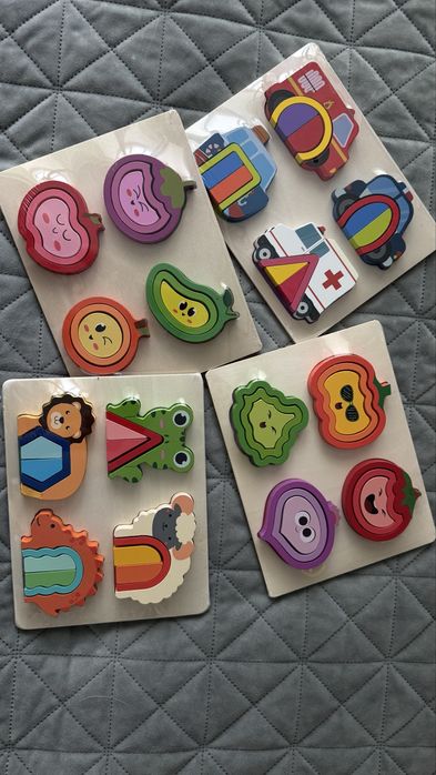 Деревʼяні розвивальні пазли для малюків (тваринки, овочі, машинки)36м+