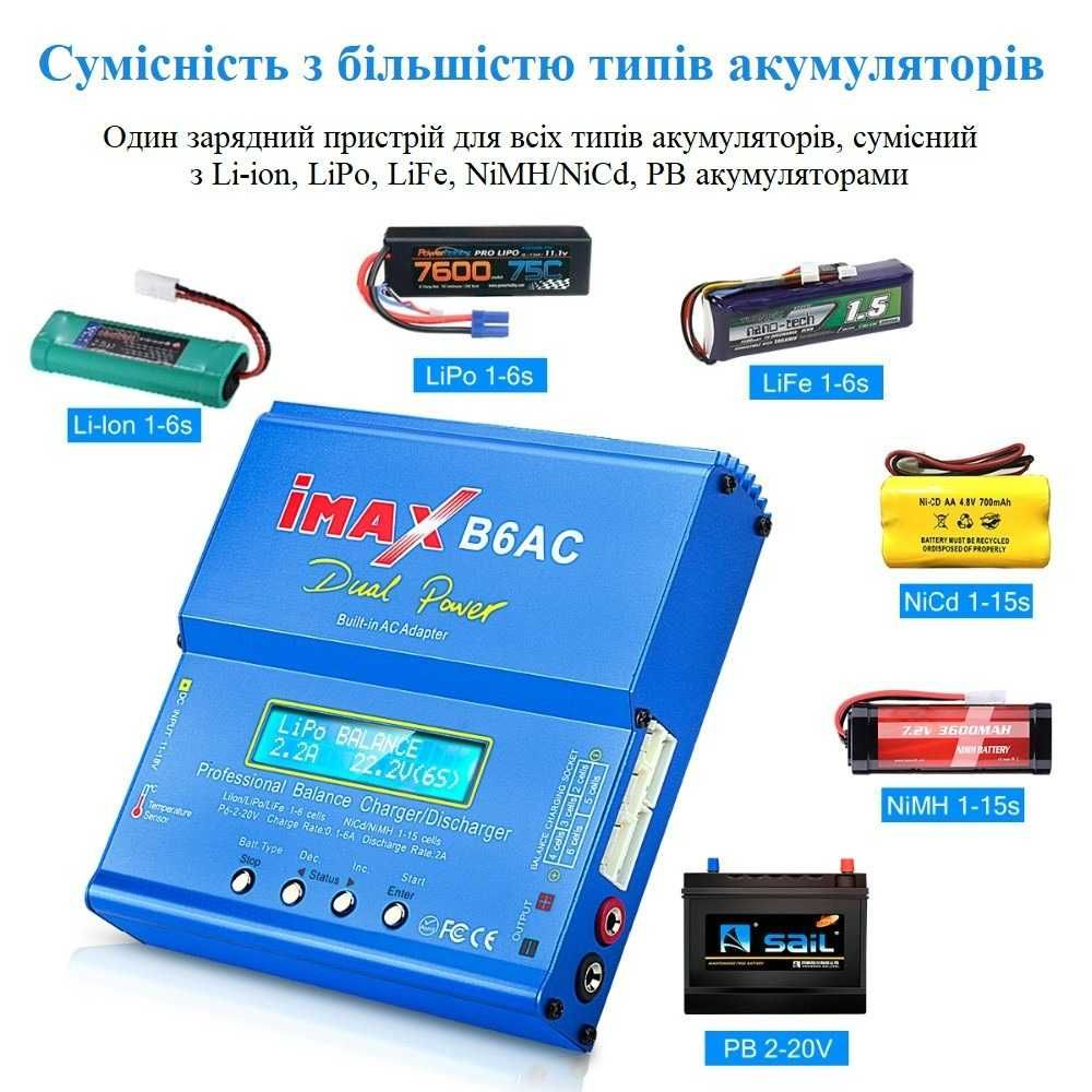 Зарядное устройство IMAX B6AC универсальное с балансиром, 80W 6A