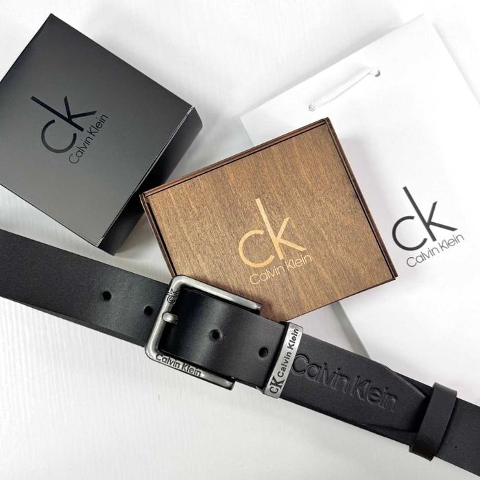 Шкіряний ремінь Calvin Klein з дерев'яною коробкою