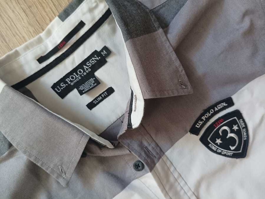 U.S. Polo Assn. koszula męska w paski szaro-biała rozmiar M