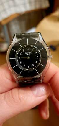 Swatch zegarek czarny cienki+ biały pasek gratis