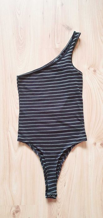 Primark świetne bawełniane body w czarno białe paski na jedno ramię xs