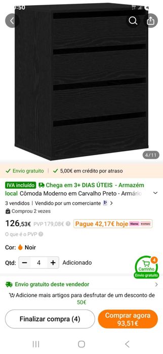 **Cómoda Moderna em Carvalho Preto – NOVA e Embalada**