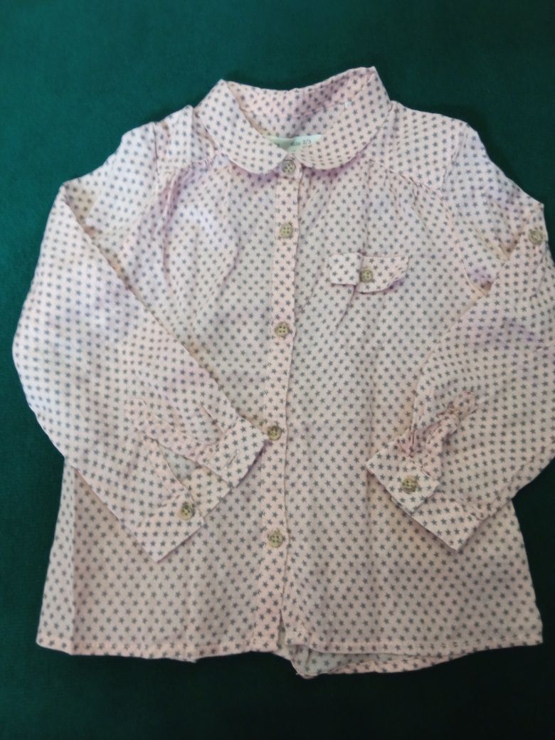 Koszula elegancka brudny róż gwiazdki drewniane guziki Zara r.98