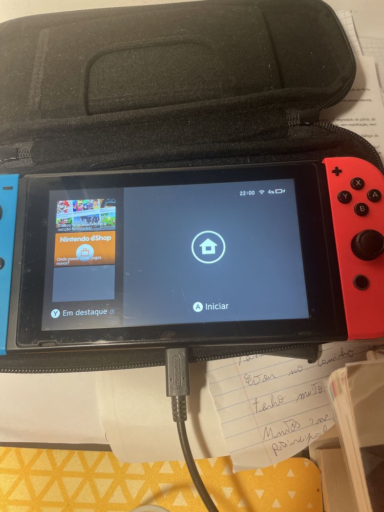 Nintendo switch + 3 jogos + cabo + assesorios