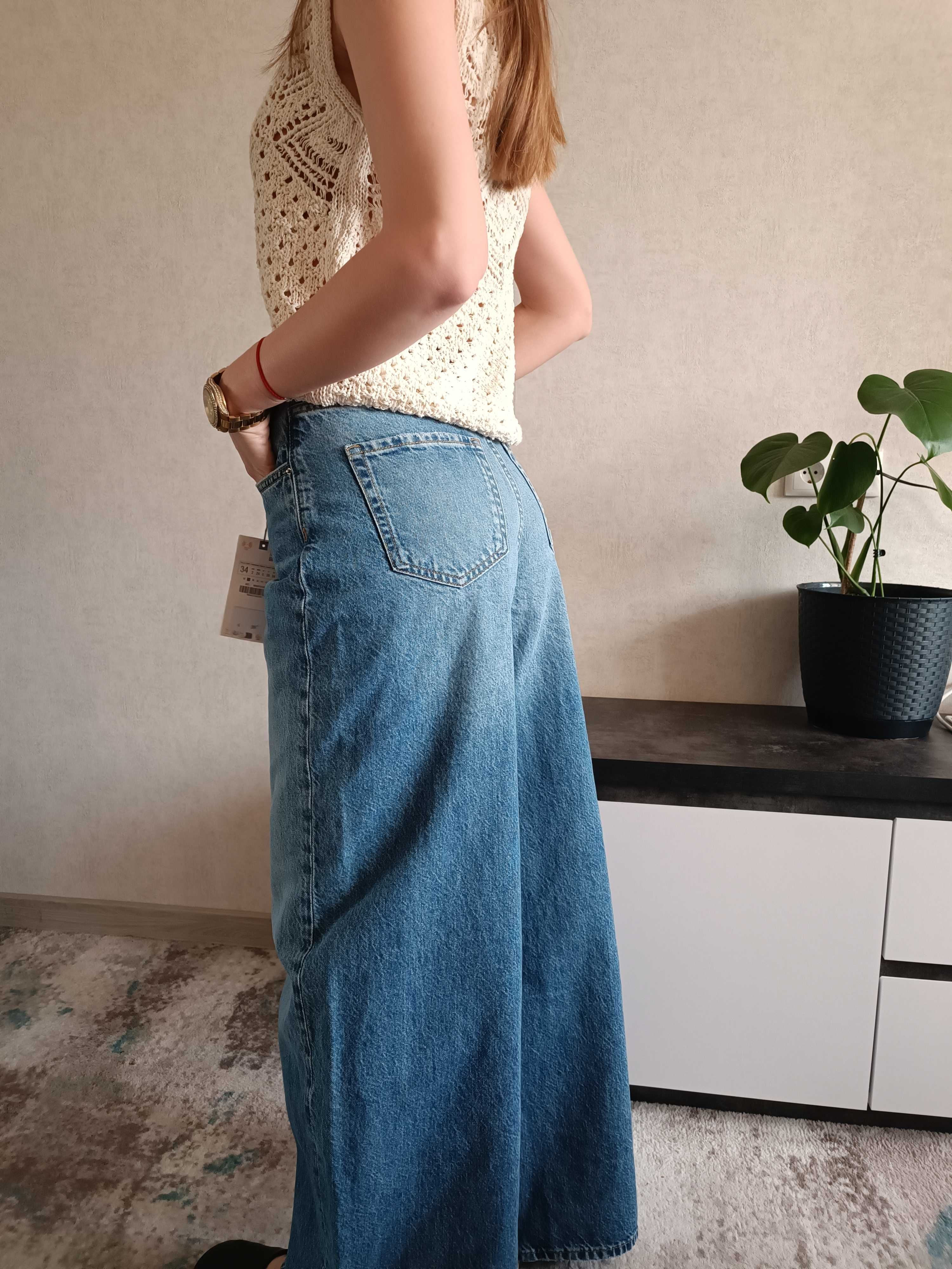 Трендові джинси Zara wide leg джинсы Зара широкие палаццо тренд