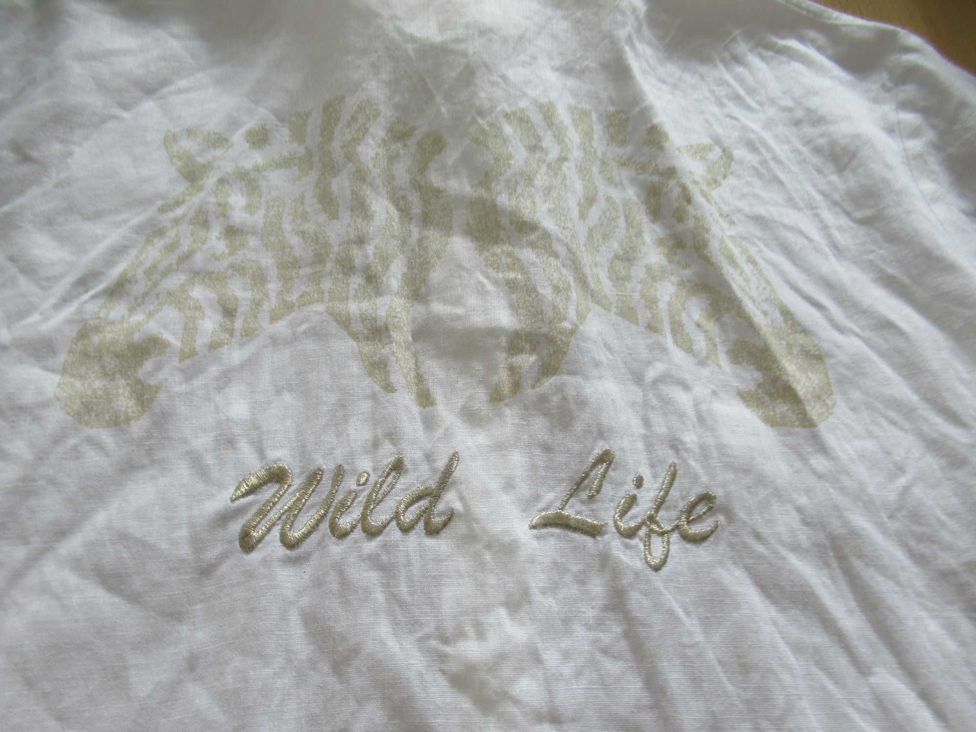Lisa Campione koszula biała ecru wyszywana 100% len zebra XL Wild life
