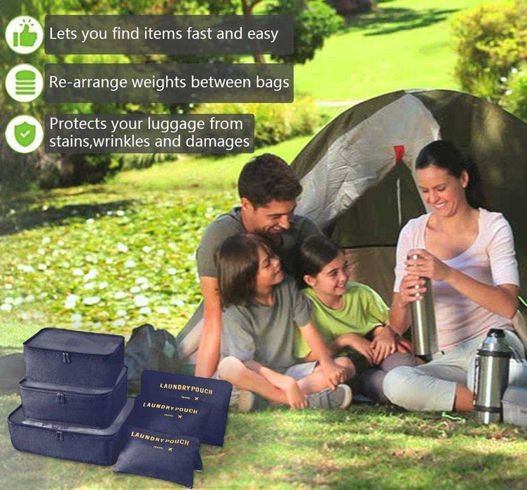 Organizador de malas de viagem , 8 peças, impermeável, Cor Azul Escuro