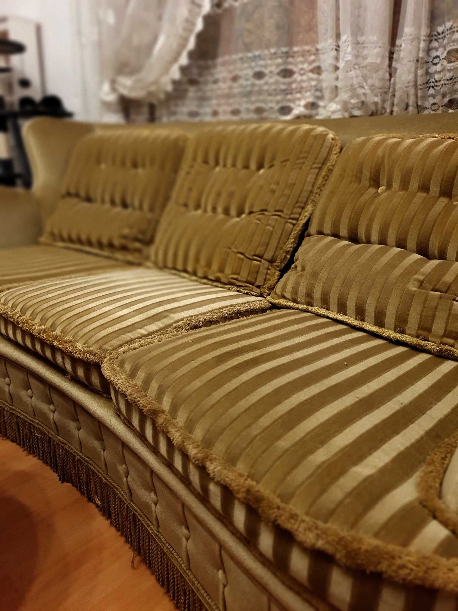 Złota kanapa i fotele komplet sofa antyk ludwik retro vintage żółta