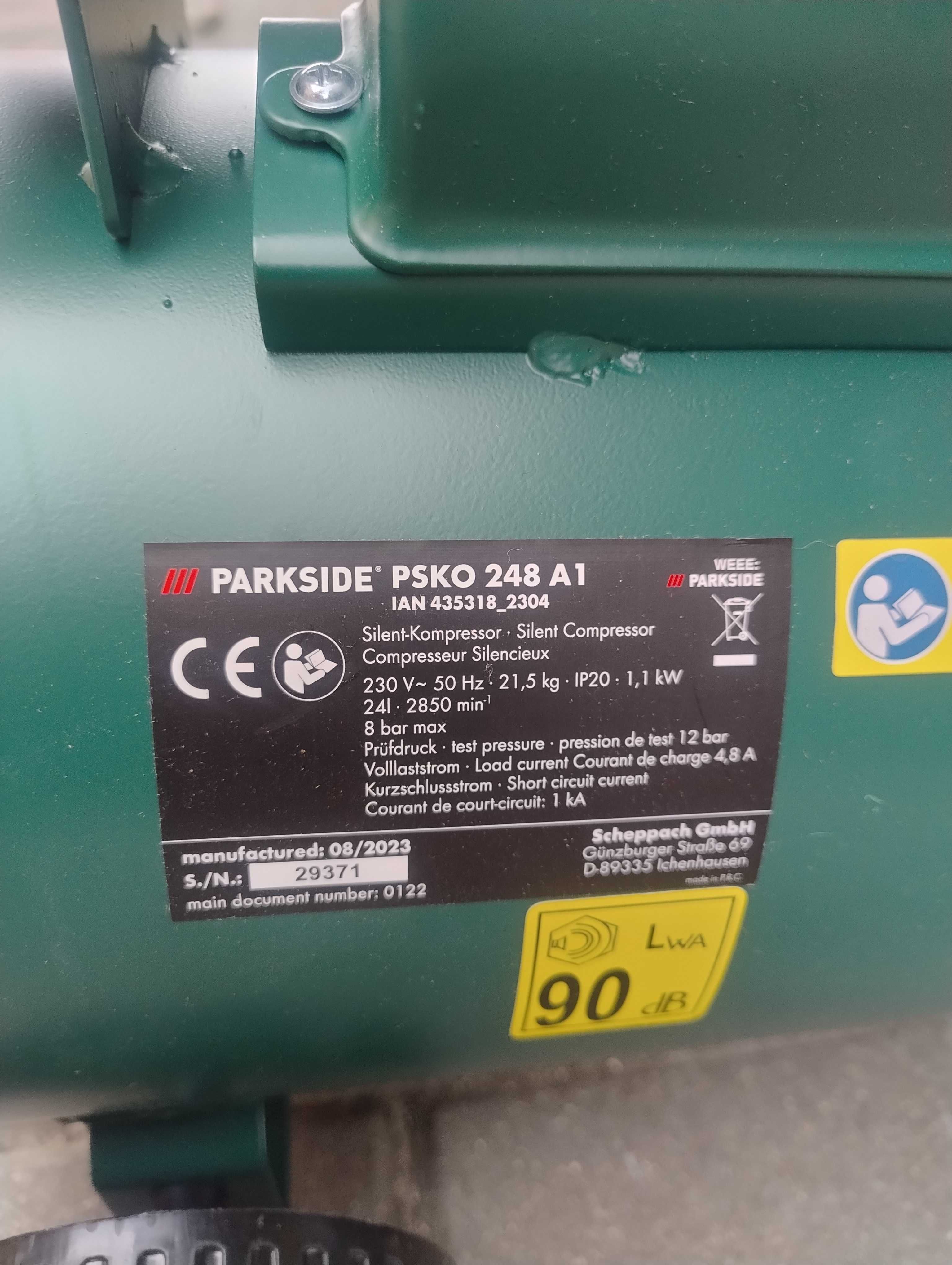 Kompresor 24 l litry 2 tłokowy cichy PARKSIDE PSKO 248 A1