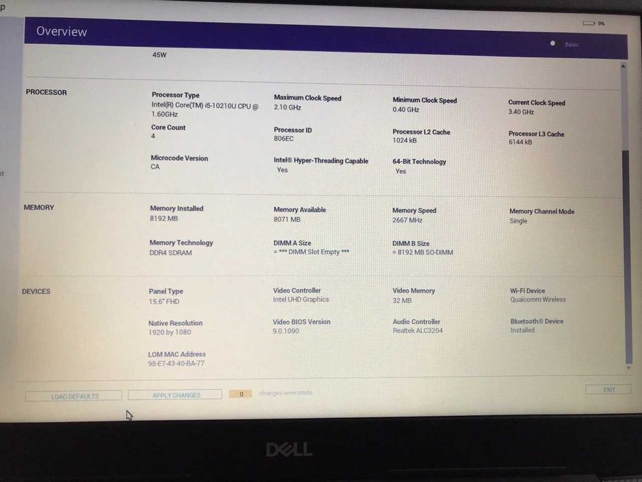Ноутбук Dell Vostro 15 3590 (i5-10th Gen, 8GB RAM, Intel UHD Graphics)