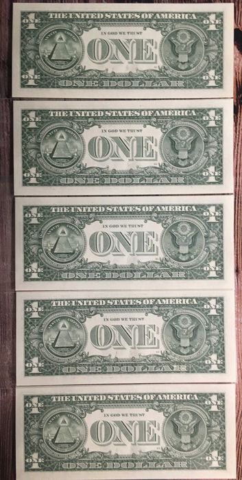 1 dolar - 5 szt. kolejne numery seryjne - UNC - #1