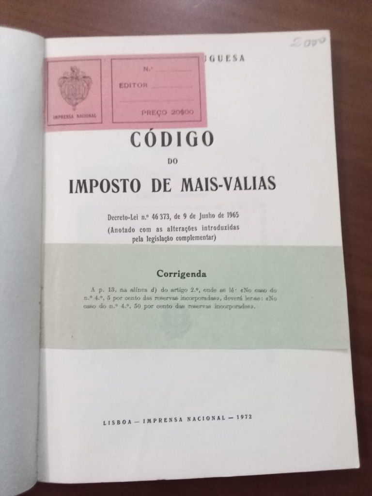 Código do Imposto de Mais Valias - 1972
