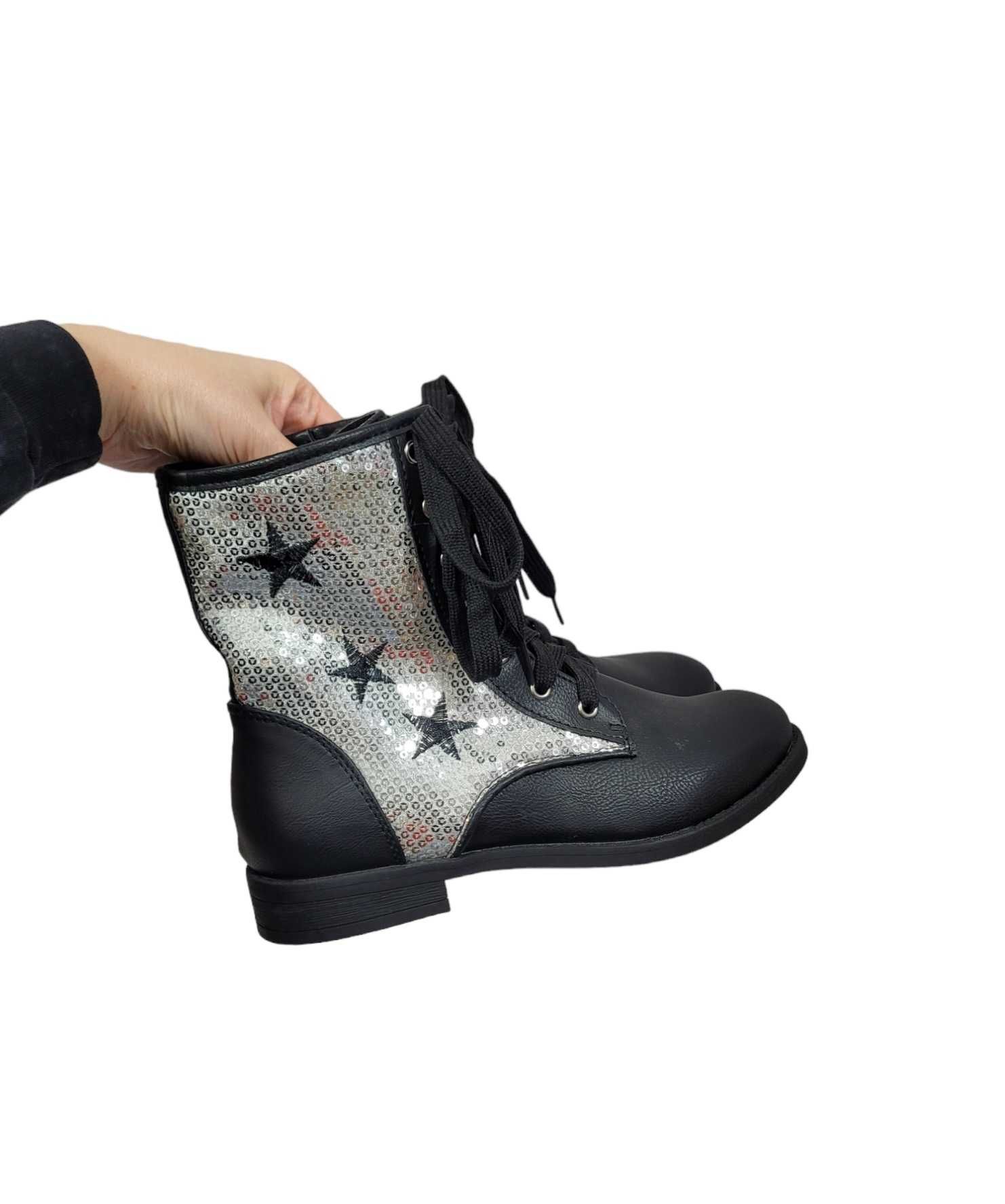 Czarne botki gwiazdy 36 buty z cekinami cekiny BonPrix BPC